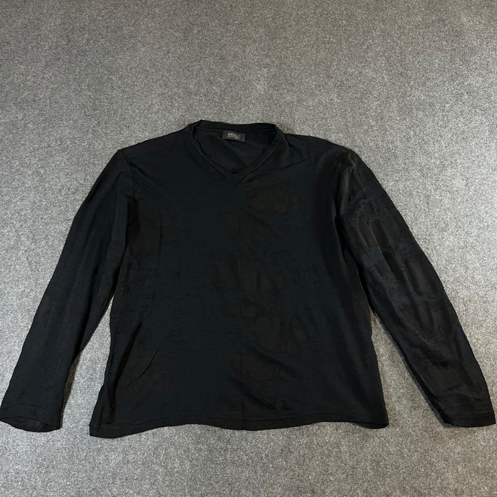 Versace Classic V2 Black V-Neck Long Sleeve Burnout Top Womens